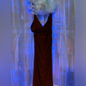 Maroon dress from David’s bridal. ‘Ruched jersey one-shoulder bridesmaid dress’